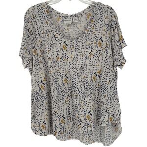 Rachel Zoe Linen Floral V Neck Blouse Relaxed Boho Cottagecore Women 2X